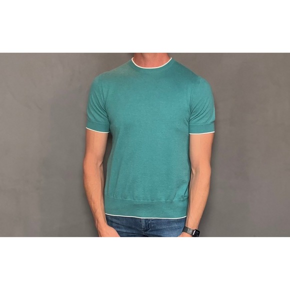 💎 N.Peal London Aqua Blue Cotton-Cashmere Tee (NWOT) – Size S - Picture 1 of 5